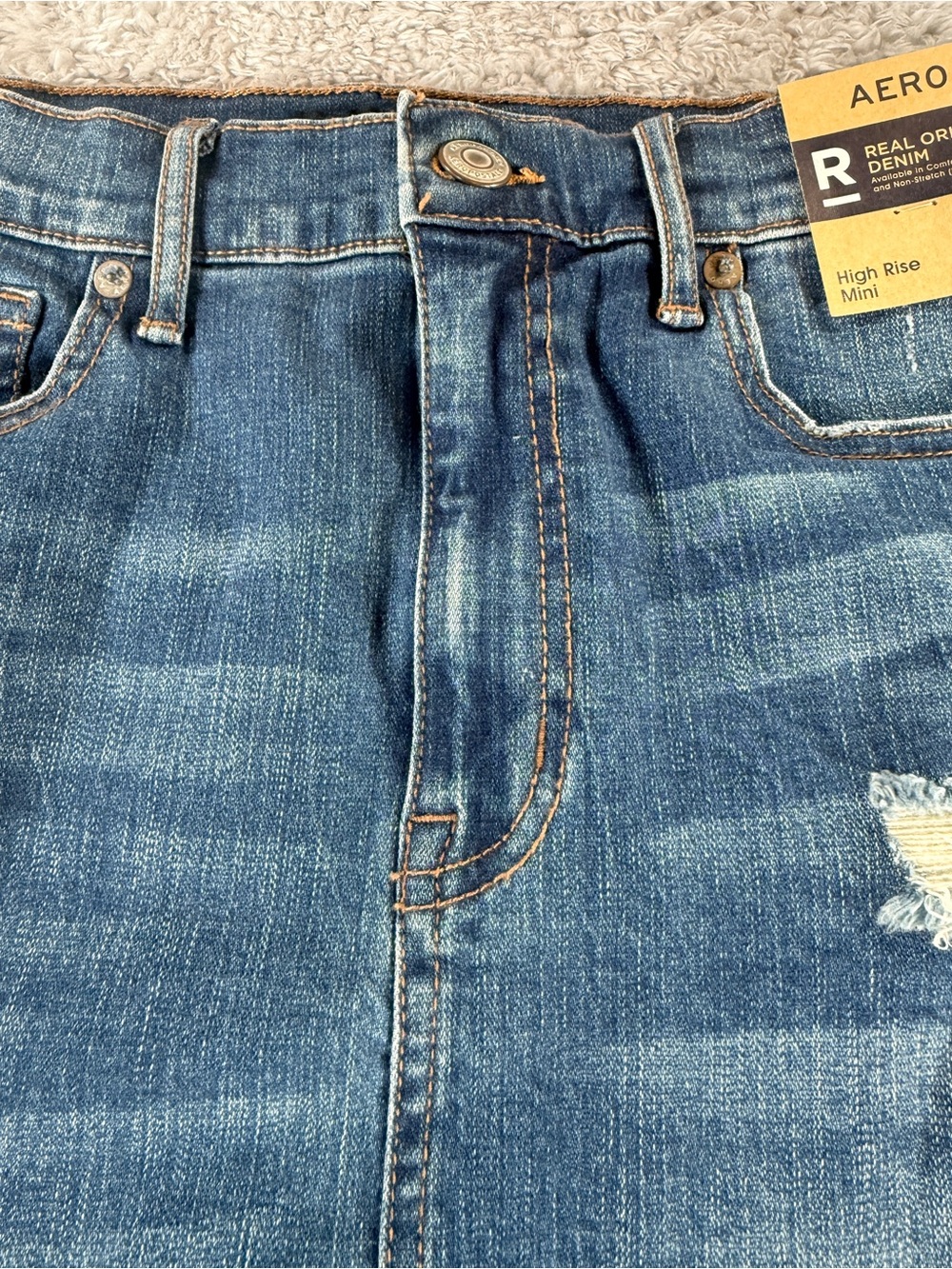 NWT Aeropostale High Rise Mini Skirt Distressed Denim Raw Hem Blue Size 8 - Picture 5 of 12